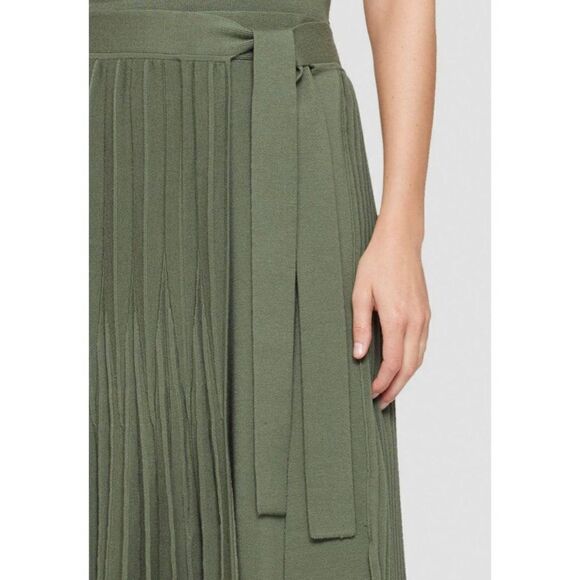 3.1 Phillip Lim Wool Blend Pleated Tie Waist A-Line Skirt in Army Green - Picture 5 of 11